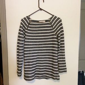 Grey and White Striped Loft Sweater